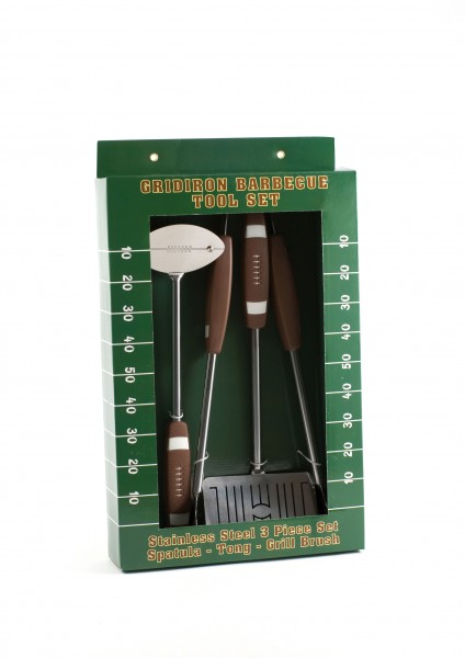 CC1043 Football 3PC BBQ Tool Set- Package on White