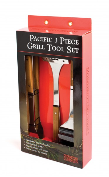 CC1110 Pacific 3PC BBQ Tool Set - Package on White