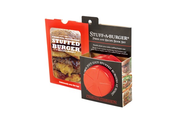 CC3914 Stuffed Burger Recipe Book & Burger Press - Package on White