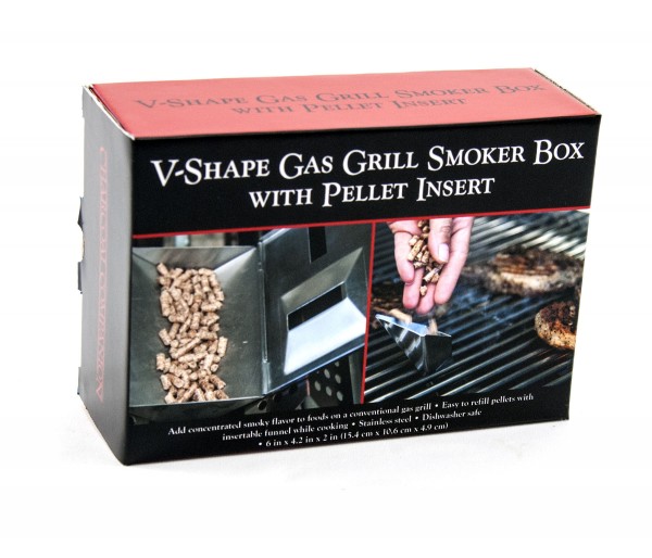 CC4099 Short Gas Grill V-Smoker Box w/ Pellet Tube - Package on White