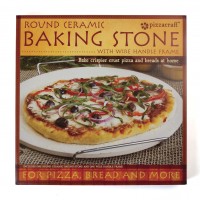 PC0001 Round Pizza Stone w/ Wire Frame - Package on White