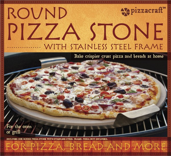 PC0004 Round Pizza Stone w/ Solid Tray - Package on White