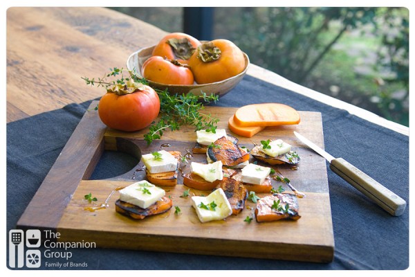 Grilled Persimmons with Brie, Thyme & Lemon Vinaigrette