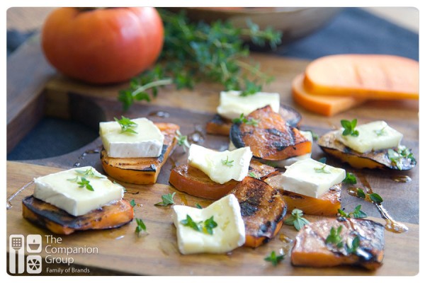 Grilled Persimmons with Brie, Thyme & Lemon Vinaigrette