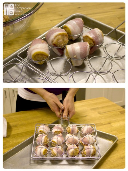 Bacon Wrapped Meatballs in Basket